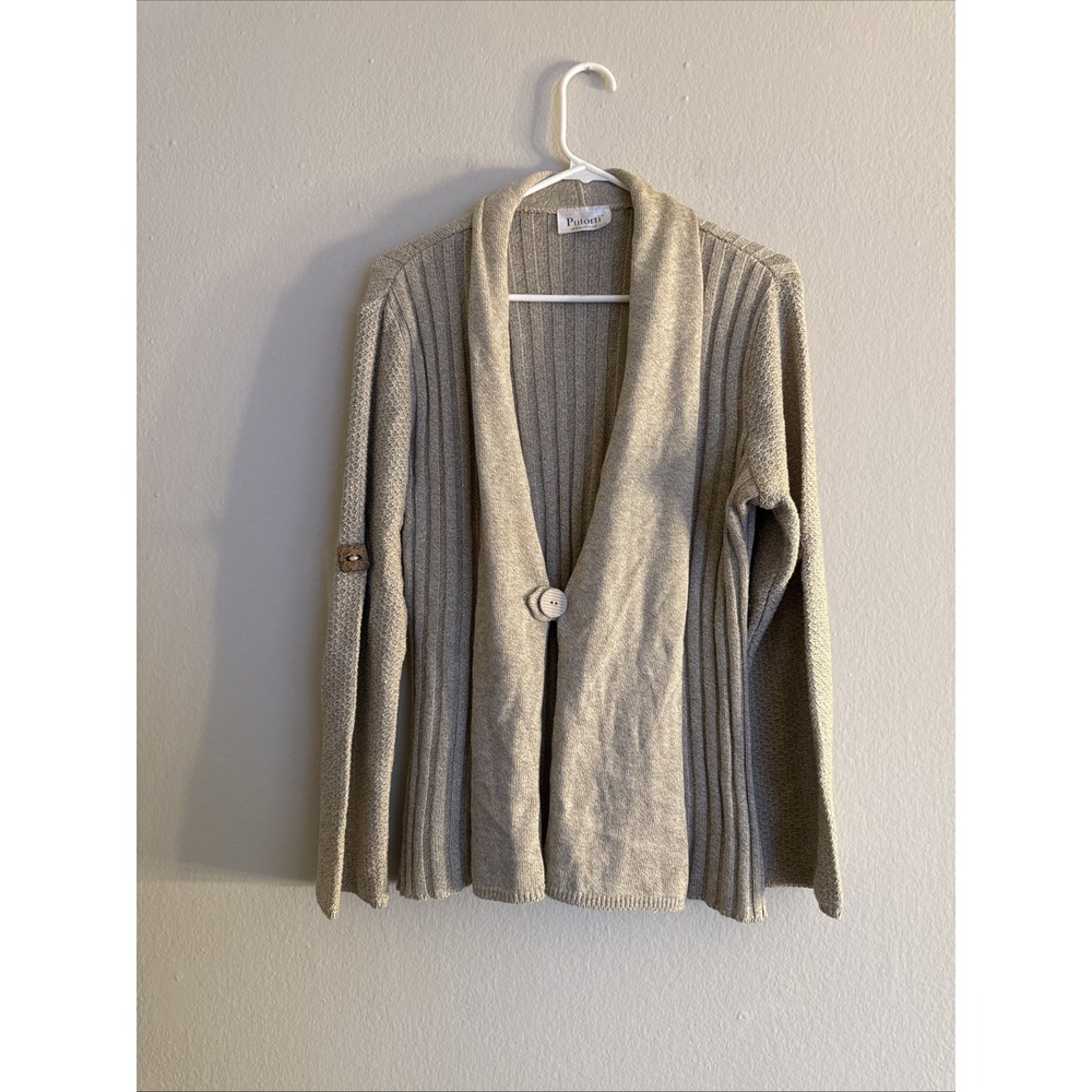 Putorti Womens Sleeves Sweater Artsy 1-Button‎ Stretch Xl Beige  Cardigan
